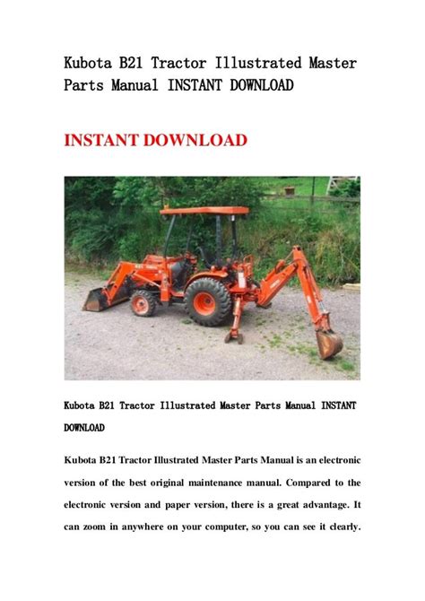 Kubota B21 Tractor Illustrated Master Parts Manual Instant Download