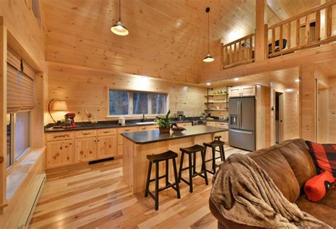White Pine Log Cabin Kitchen With Fridge Enclosure Cozy Cabins Llc