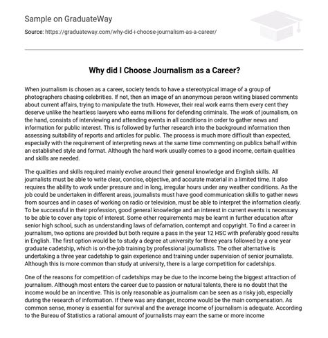 ⇉why Did I Choose Journalism As A Career Essay Example Graduateway