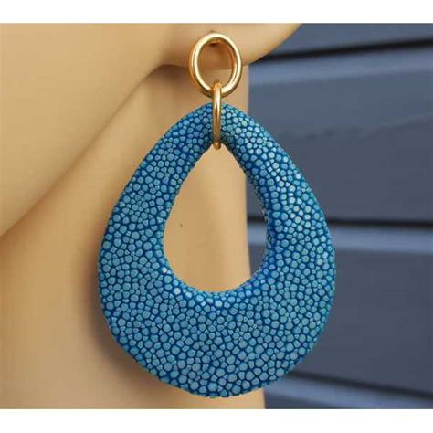 Earrings with drop of Ocean blue Roggenleer Materiaal Rosé verguld