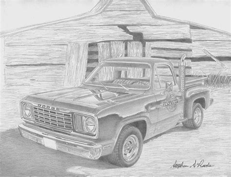 Difficult drawings are often easily created through simple steps. 1978 Dodge Lil Red Express Pickup Truck Art Print Drawing by Stephen Rooks