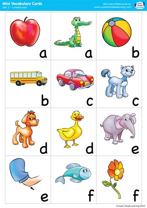 Alphabet Vocabulary Mini Cards Set 1 Lowercase Super Simple