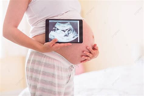 Pregnant Woman Showing Ultrasound Scans Prenatal Care Female Showing