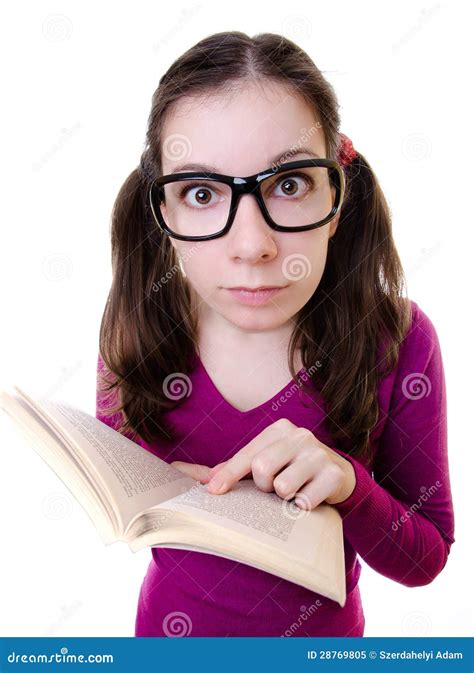 Nerdy Young Woman Student Reading Book Stock Image Image Of High
