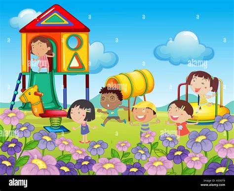 Children Playing At Playground Illustration Stock Vector Image And Art