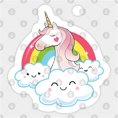 Unicorn Rainbow And Clouds Unicorn Rainbow T Sticker Teepublic