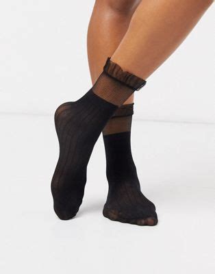 Asos Design Sheer Frill Sock In Black Asos