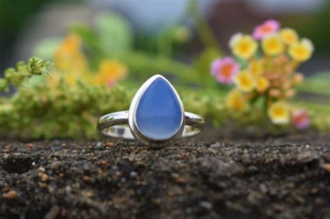 Blue Chalcedony Ring 925 Sterling Silver Ring Pear Shape Gemstone