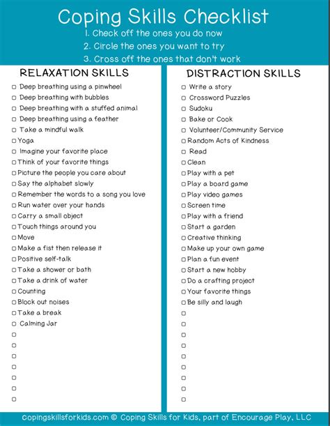 Free Printable Coping Skills Lists