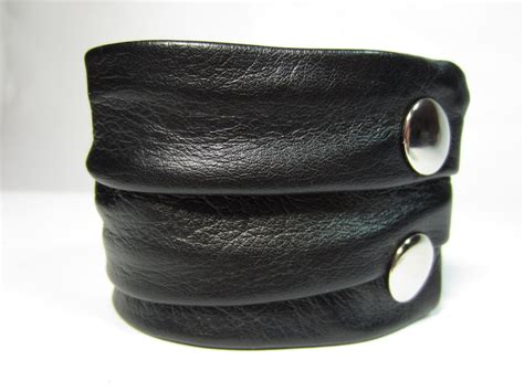 Black Leather Cuff Wrap Bracelet Mens Ladies Soft Italian Etsy