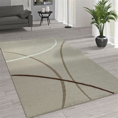 Teppich, rechteckig, 13 mm höhe b/l: Moderner Teppich Linien Muster Beige | Teppich.de