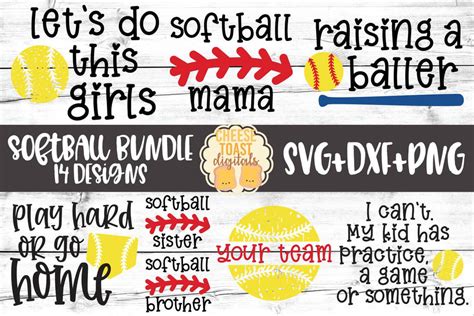 Softball Svg Bundle 14 Designs Svg Png Dxf Cut Files So Fontsy