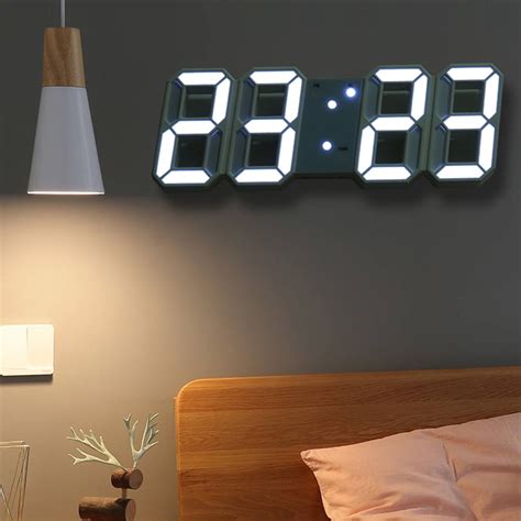 Willstar 3d Led Wall Clock And Desk Alarm Clock Display Living Room White
