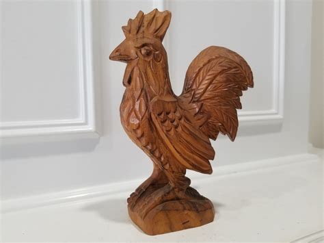 Rooster Figurine Decor Hand Carved Wood Rooster Etsy Hand Carved
