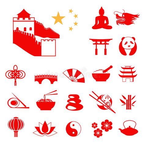 Sistema De Los Iconos Rojos De China Infographic Ilustración Del Vector
