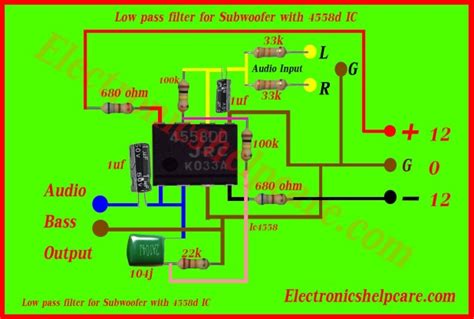 Sir please provide me the schematic circuit diagram. Low pass filter for Subwoofer with 4558d IC - Electronics Help Care