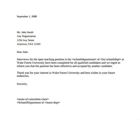 Paper thank you message/letter sample and template. 9 Rejection Letters After Interview to Download | Sample ...