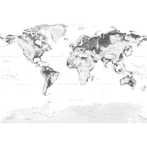 27 intelligible political map world view. Fototapete - Topografische Weltkarte - schwarz-weiss ...
