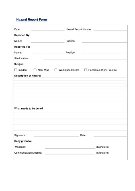 Free Hazard Report Forms In Ms Word Pdf