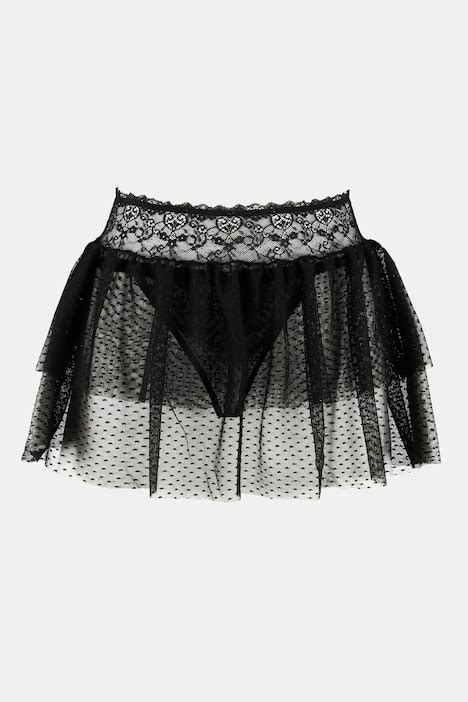 Dot Sheer Lace Skirt And G String Set Thongs Lingerie