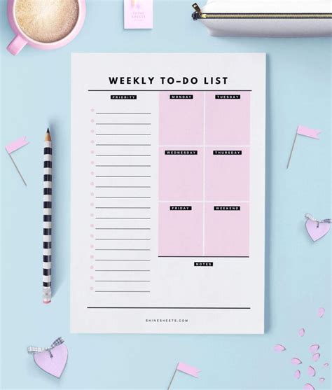 Weekly Planner Printable Week On 2 Pages Shinesheets