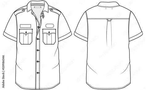 Vektorová Grafika „mens Short Sleeve Work Shirt Fashion Flat Sketch