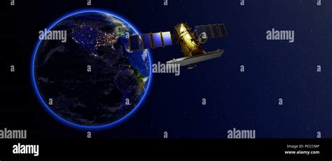 Satellite Orbiting The Earth Elements Furnished By Nasa Stock Photo