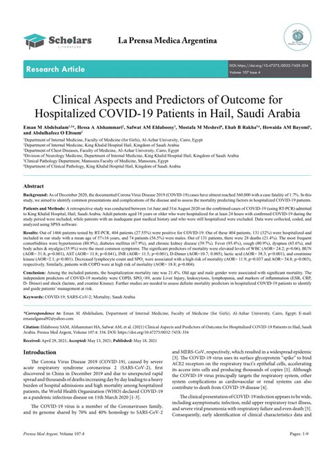 Pdf Clinical Aspects And Predictors Of Outcome For Hospitalized Covid