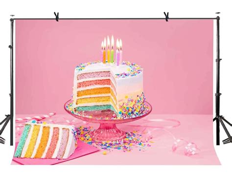 Abphoto Polyester 7x5ft Birthday Cake Backdrop Pink Warm Colorful