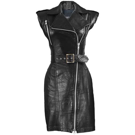 Michael Hoban For North Beach Leather Black Leather Biker Style Dress 1980s Leather Dresses
