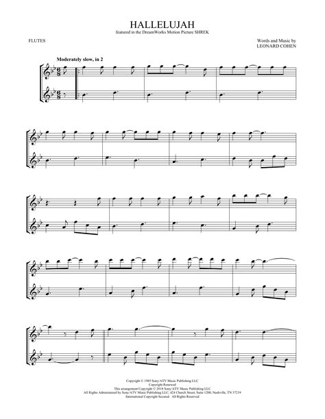 Hallelujah Flute Duet Print Sheet Music Now