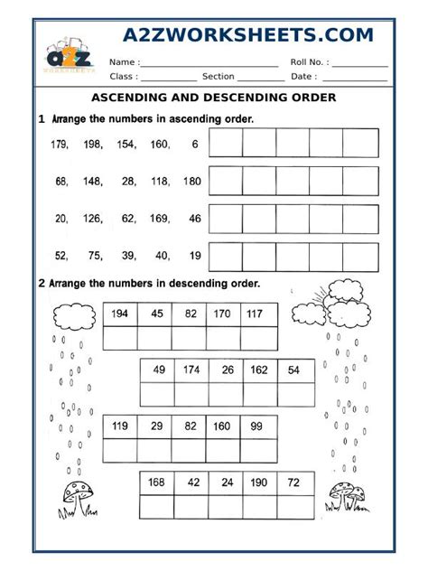 A2zworksheetsworksheet Of Ascending And Descending Order Numbers Maths