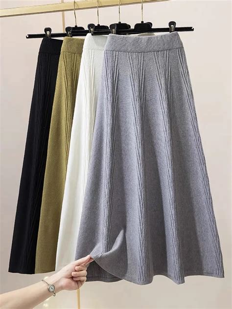 Tigena Solid Knitted Midi Long Skirt For Women Autumn Winter