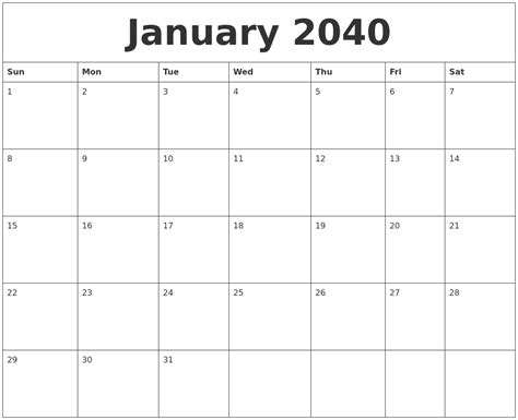 January 2040 Large Printable Calendar
