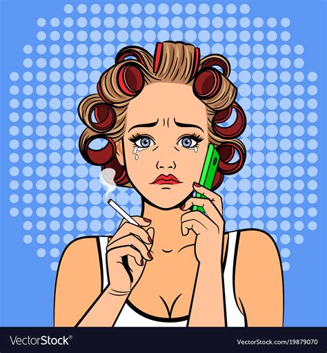 Pop Art Girl With Phone Crying Royalty Free Vector Image