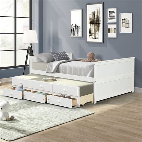 Buy Glorhome Full Size Wooden Daybed With Twin Size Trundle And 3