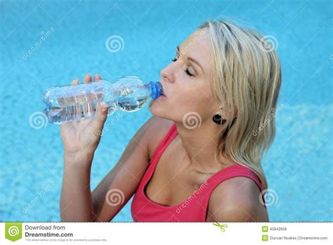 Gorgeous Blond Drinking Healthy Spring Water Stock Photo Image Of