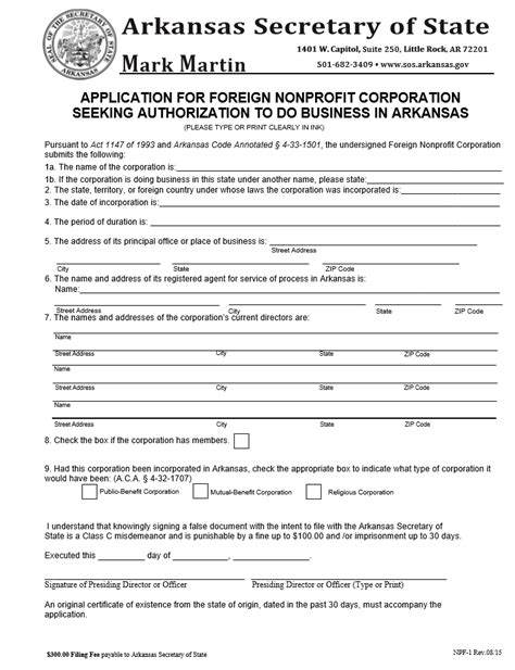 Free Arkansas Application For Foreign Nonprofit Corporation Seeking