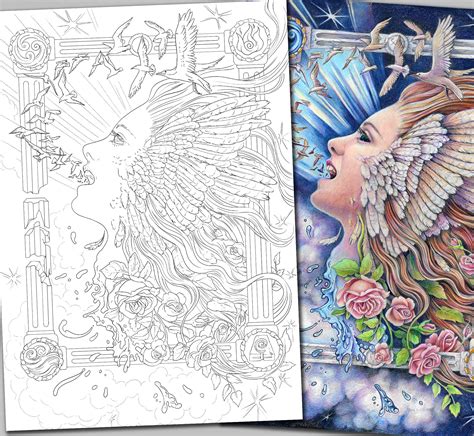 Adult Coloring Page Of A Girl Portrait In Surrealism Pdf Etsy