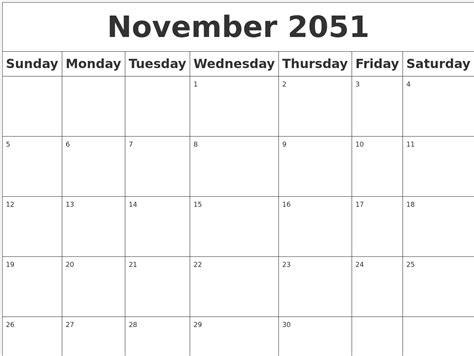 November 2051 Blank Calendar
