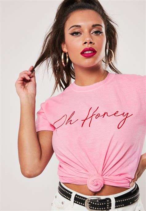 pink oh honey tie front graphic t shirt missguided t shirts for women missguided shirts
