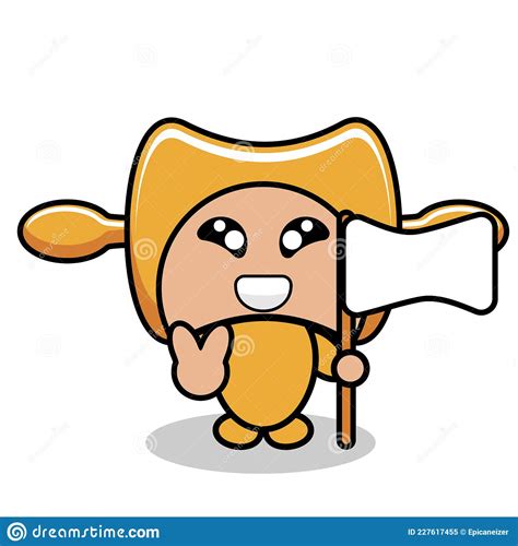 Rolling Pin Mascot Costume Doodle Holding A White Flag Stock Vector