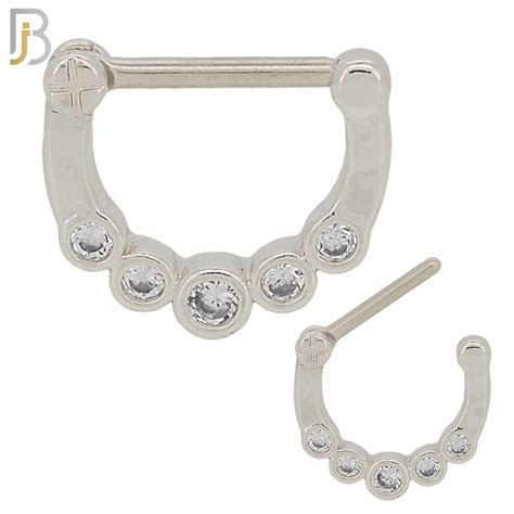316 Stainless Steel Septum Clicker With Cz Gems Nose Rings Body Jewelz