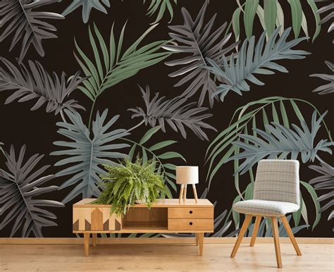 Bamboo Palm Leaf Wallpaper Peel And Stick Wall Mural With Etsy