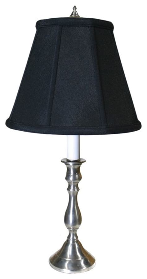 Pewter Black Shade Candlestick Table Lamp Traditional Table Lamps