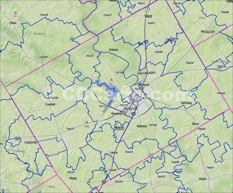 Waco Texas Zip Codes Mclennan County Zip Code Boundary Map