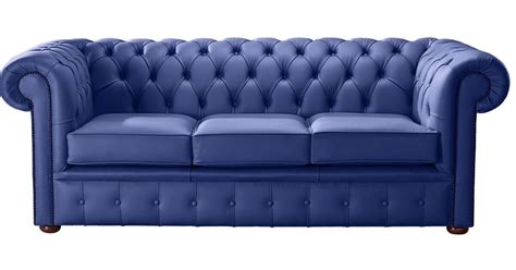 Blue Leather Chesterfield 3 Seater Sofa Designersofas4u