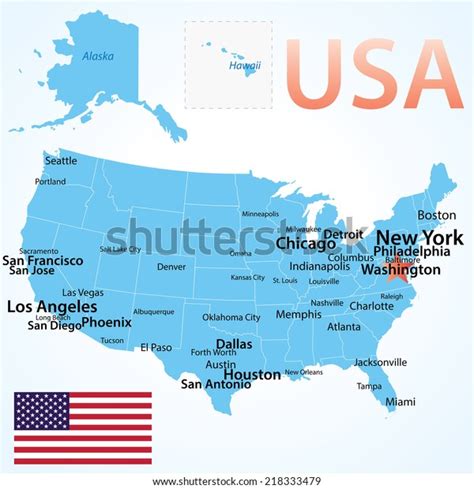 Usa Map Largest Cities Carefully Scaled Stock Vector Royalty Free