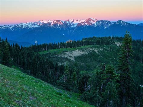 Hurricane Ridge Visitor Center With Early Morning Alpine Glow On The
