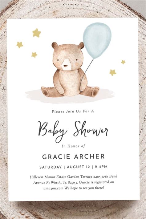 Boy Teddy Bear Baby Shower Invitation Template Bear Baby Etsy Teddy